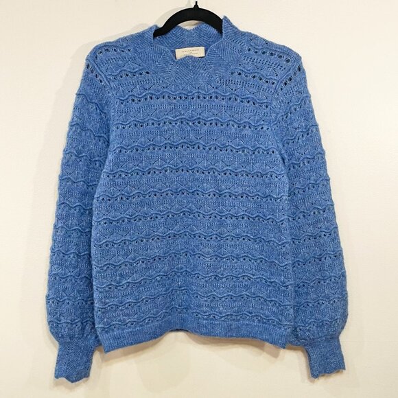 Like New Sezane Lya Mohair Merino Scallop Knit Sweater Blue XS - Picture 2 of 7